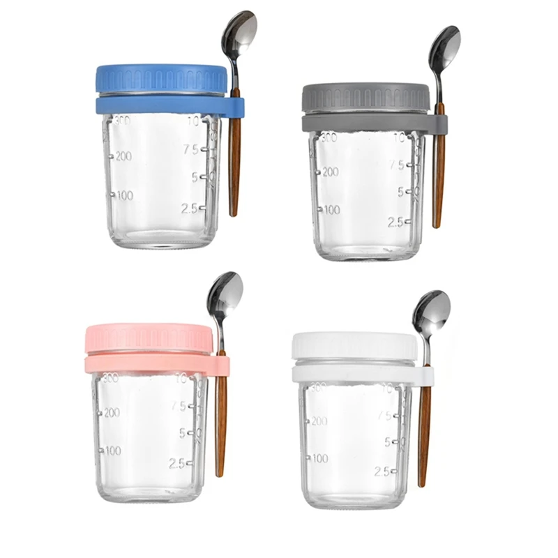 4 PCS Overnight Oats Containers With Lids And Spoons Glass For Storing Salads, Yogurt,Kia Pudding,Fruits,Etc