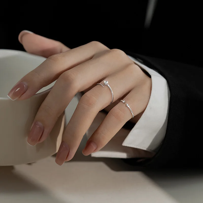 Women's Geometric Zircon Meteor Trajectory Opening Ring