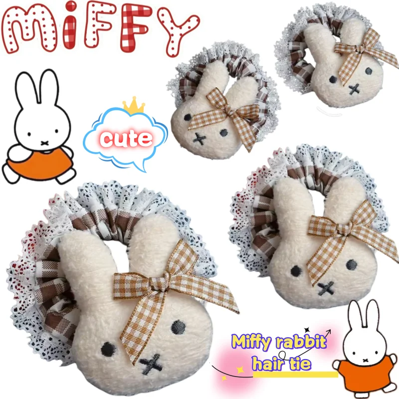 

New Miffy Rabbit Hair Ring Creative High-value Cartoon Doll Doll Style Cute Girl Heart Bow Curry Color High Elastic Rubber Band