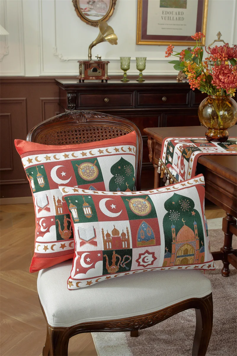 Gewebter Jacquard-Stern-Mond-Schloss-Kamel-Patchwork-Kissenbezug Cojines Wohnzimmer-Sofa-Dekoration Rückenlehnen-Kissenbezüge – Detail 11