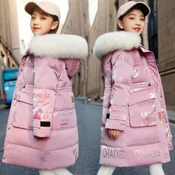 Girls Cartoon Jackets Kids Thicken Warm Outerwear 2023 New Hooded Letter Coats Teens Casual Parkas Children Trends Overcoat