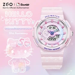 ZGO Sanrio Hello Kitty Ladies' Electronic Watch Cute and Stylish Multi-functional Dual-Display Sports Digital Watch Gift 8573
