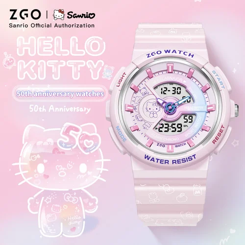 Imagen 1 del producto ZGO Sanrio Hello Kitty Reloj electrónico para mujer Lindo y elegante Reloj digital deportivo multifuncional de doble pantalla Regalo 8573