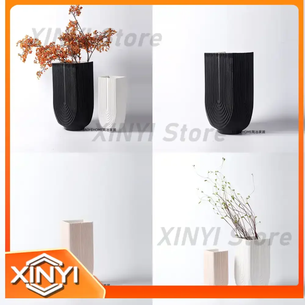 Modern Minimalist 3D Ceramic Black and White Vase for Home Decoration Model Room Sales Office Soft Decoration Flower