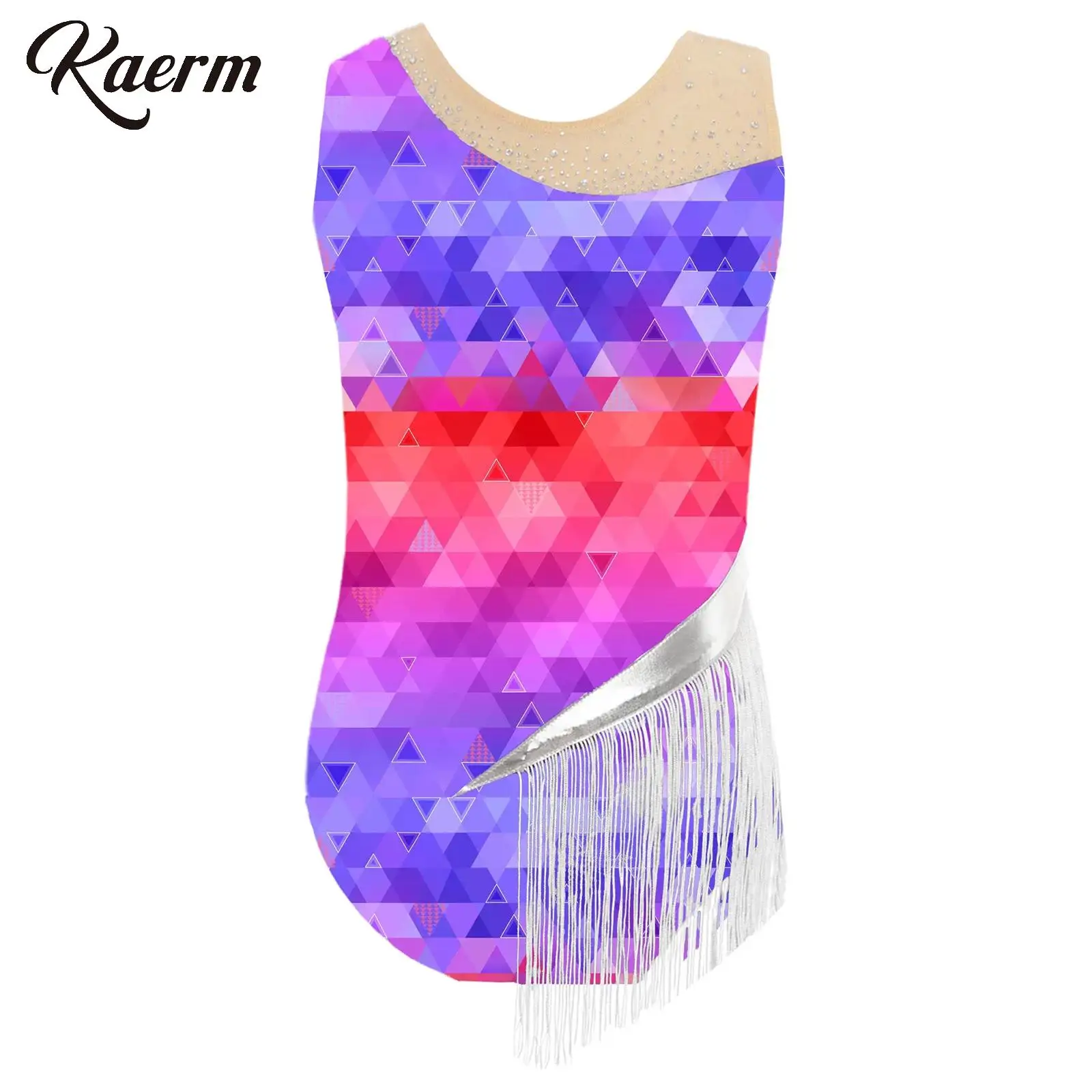 

Детский цельный купальник для балета и танцев для девочек, блестящая бахрома с бриллиантами, гимнастическое тренировочное боди для соревнований по регистрации и танцам