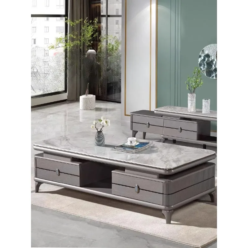 

12Mm rock slab 1.8 meters large apartment coffee table TV cabinet combination marble living room table household light luxury si