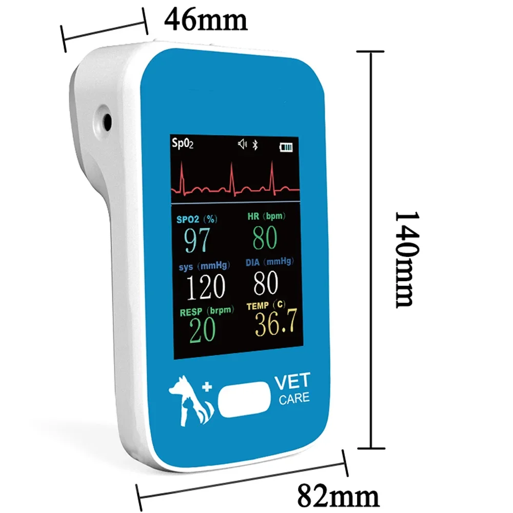 6 in 1 Handheld Veterinary Monitor multiparameter ECG HR NIBP SpO2 P TEMP Real Time Moniting with Bluetooth APP for Android iOS