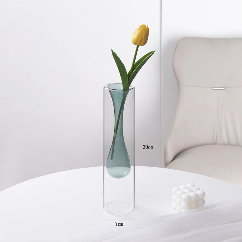 2pcs Colorful Double-layer Water Droplet Shaped Lake Green Glass Vase Decoration
