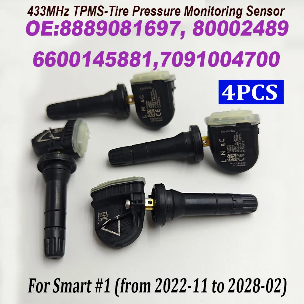 4PCS 433MHz TPMS 8889081697 Tire Pressure Monitor Sensor 6600145881 80002489 7091004700 For Geely FY11 Atlas Emgrand Manjaro