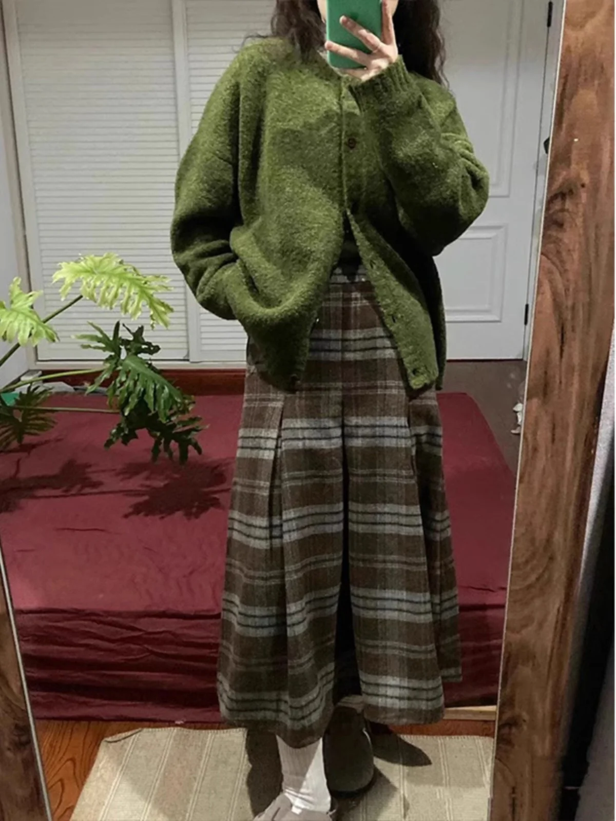 

een Knitted Sweater Cardigan Women's Autumn Winter New round Ne Knitwear Matching with Woolen Skirt Faion Set