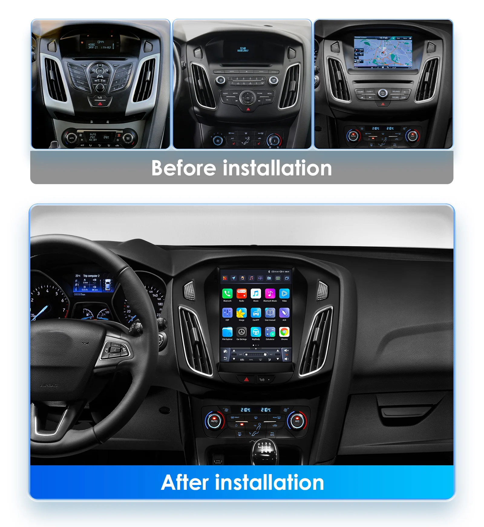 Hizpo For Tesla Style Car Radio For Ford Focus 3 Mk 3 2011 2012 - 2019 Android Auto 4G Wireless Carplay DSP Multimedia Player