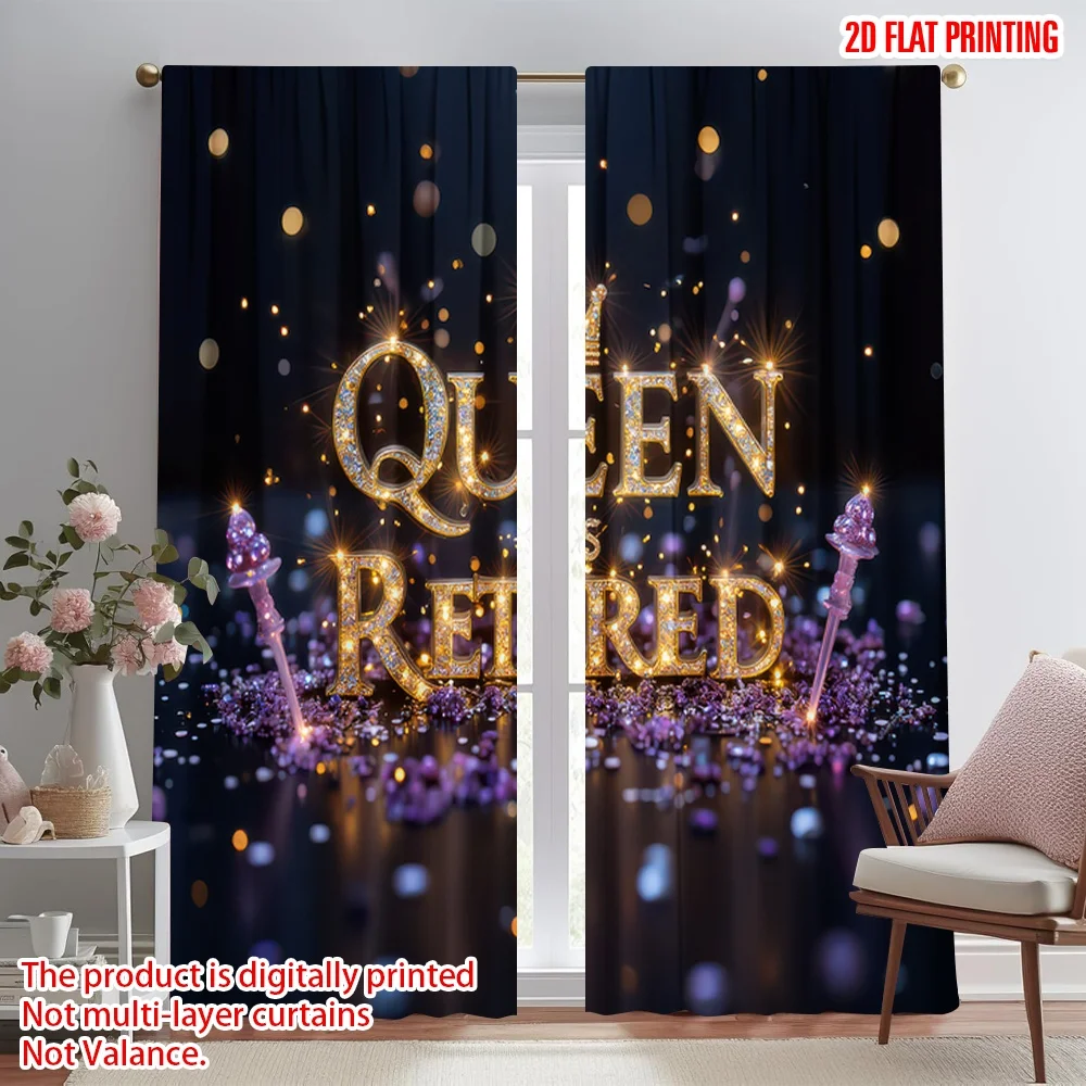 

2D flat printing 2pcs Curtains Retirement Glitter Celebration Digital Printed Polyester Drapes Family Party Use for Booths
