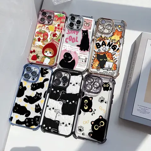 INS Innocent Cat Clear Cover For Samsung Galaxy A27 A57 A37 A56 A07 A55 A16 A54 A53 A52 A35 A06 A36 5G Lens electroplating Case