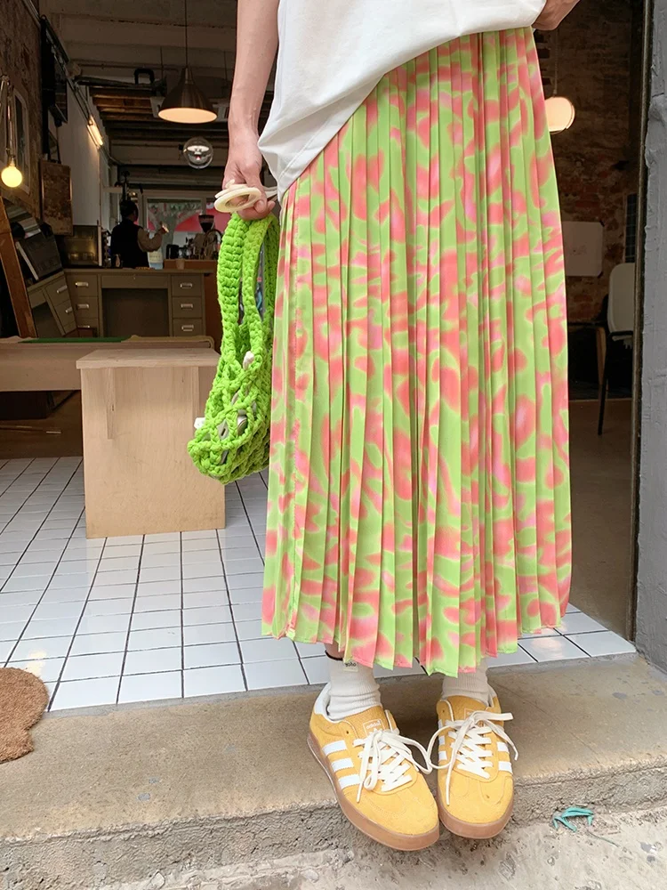 

Slimming een And Pink Ombre Pleated Skirt Women's Mid-Length 2025 Summer Faionable Versatile Slimming f Skirt
