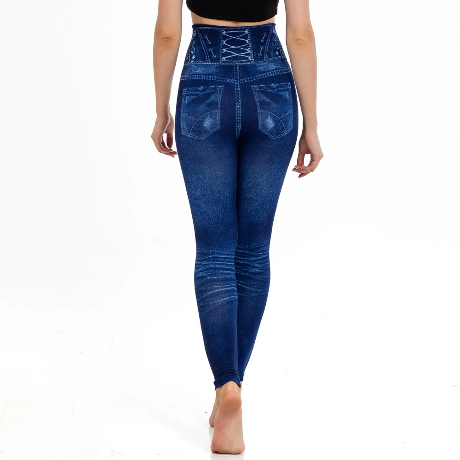 High Waist Imitation Jean Blue Jeggings For Women Stretch Skinny Leggings Pencil Pant Faux Denim Jeggings Ladies Sexy Leggings