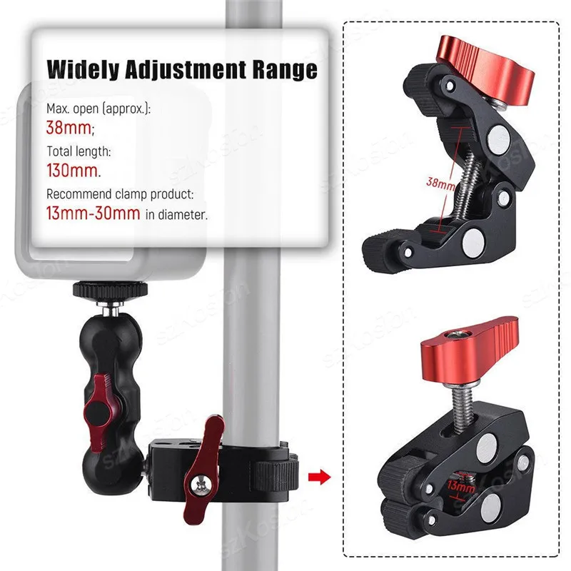 Super Clamp Magic Arm For Phone Holder Action Camera Mount Metal Double Ball Head with Thread For GoPro 13 12 11 Insta360 X4 X3