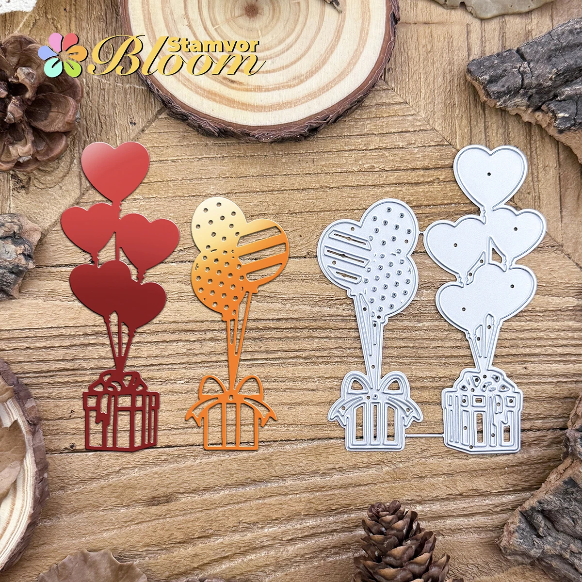 Original schöne Luftballons Zweige mit Geschenken Metall Stanzformen Scrapbooking dekorative Prägung