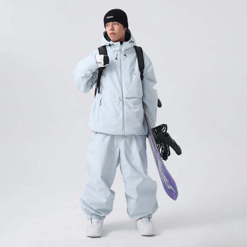 

Outdoor Women Skiing Suits Warm Loose Baggy Windproof Ski Jacket New Waterproof Solid Hooded Pant Zipper Snowboarding Set Winter
