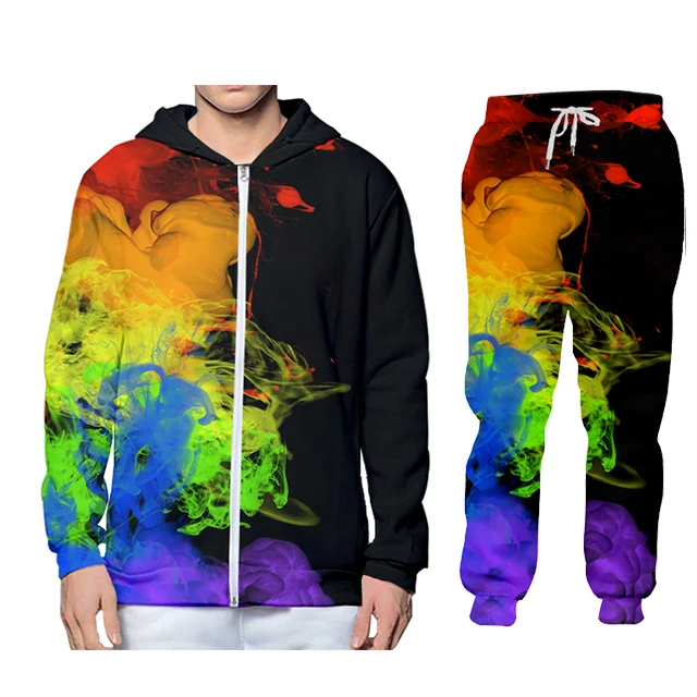 Regenboog Rook Liefde Is Liefde Trainingspak Heren Winterjas Hoodie Broek Polo 3D Custom Afdrukken Pak Sport Grote Maat joggingbroek