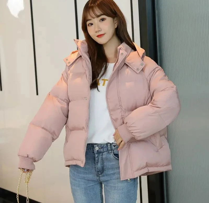 خريف شتاء جديد في المرأة مقنعين سستة ملابس قطنية فضفاضة المرأة بلون مزاجه عادية سترة قصيرة #1