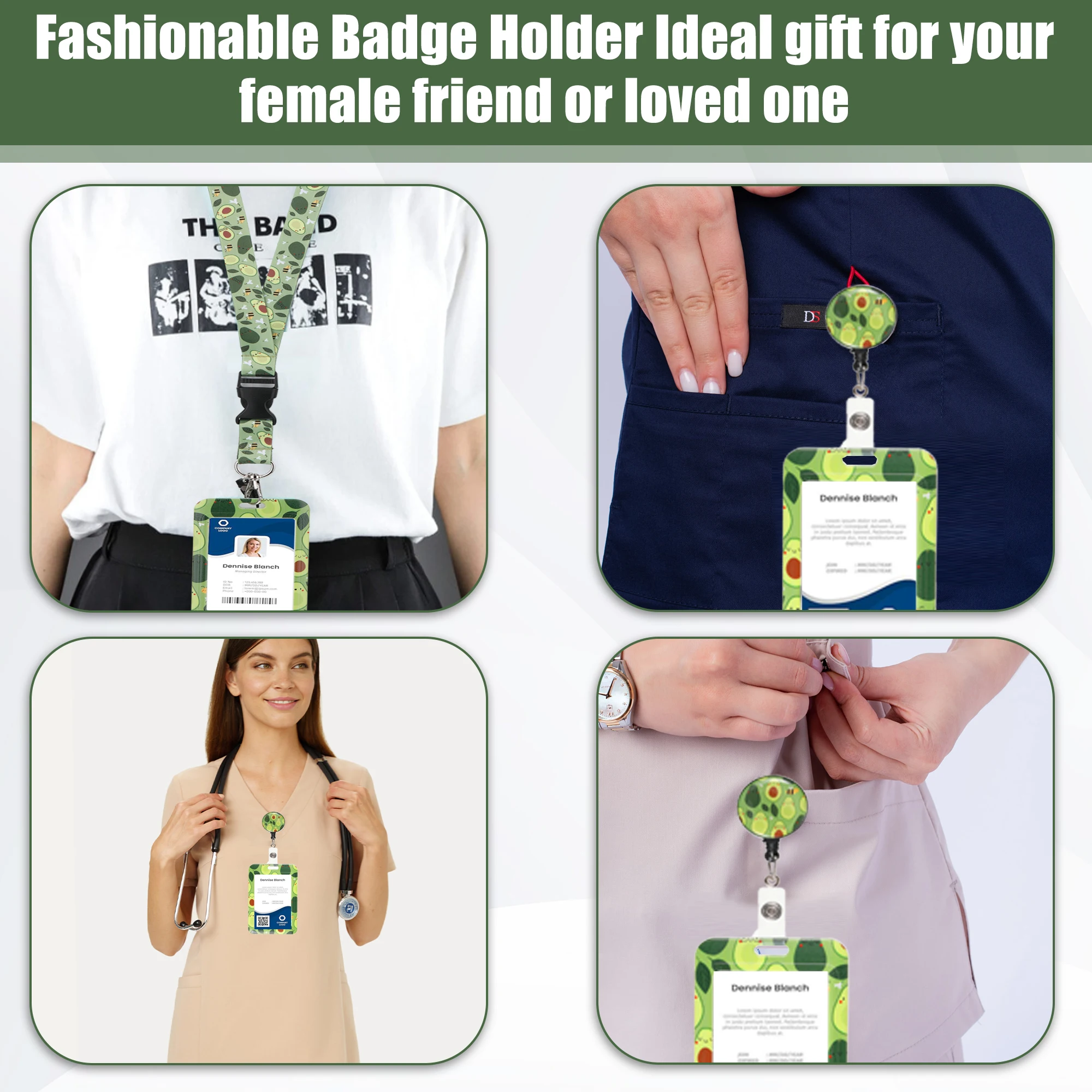 Green Stable Fixation Card Holder – Delicate Pattern And Non-sliding Work ID Card Holder Cartoon