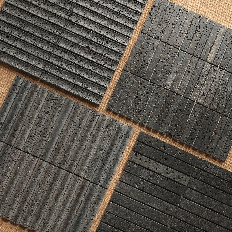 Black volcanic cave stone strip dining coffee shop bar background wall lime stone