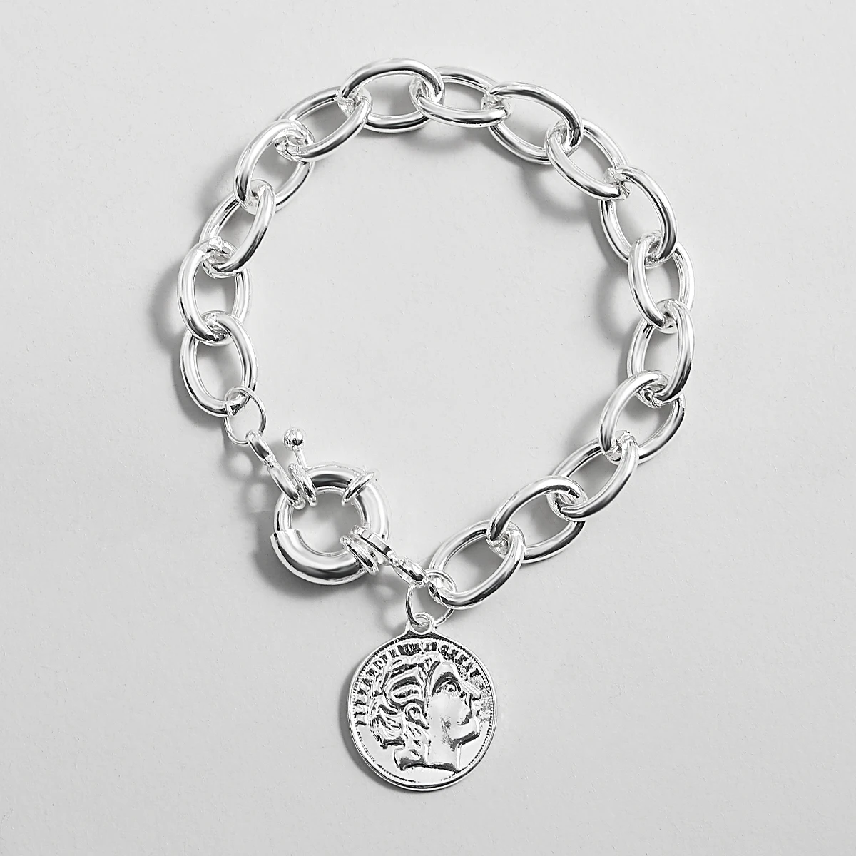 

Amorcome Classic Metal Print Pendant Bracelet for Women With Adjustable Buckle Thick Chain Bracelet Daily Wear Hand Jewelry