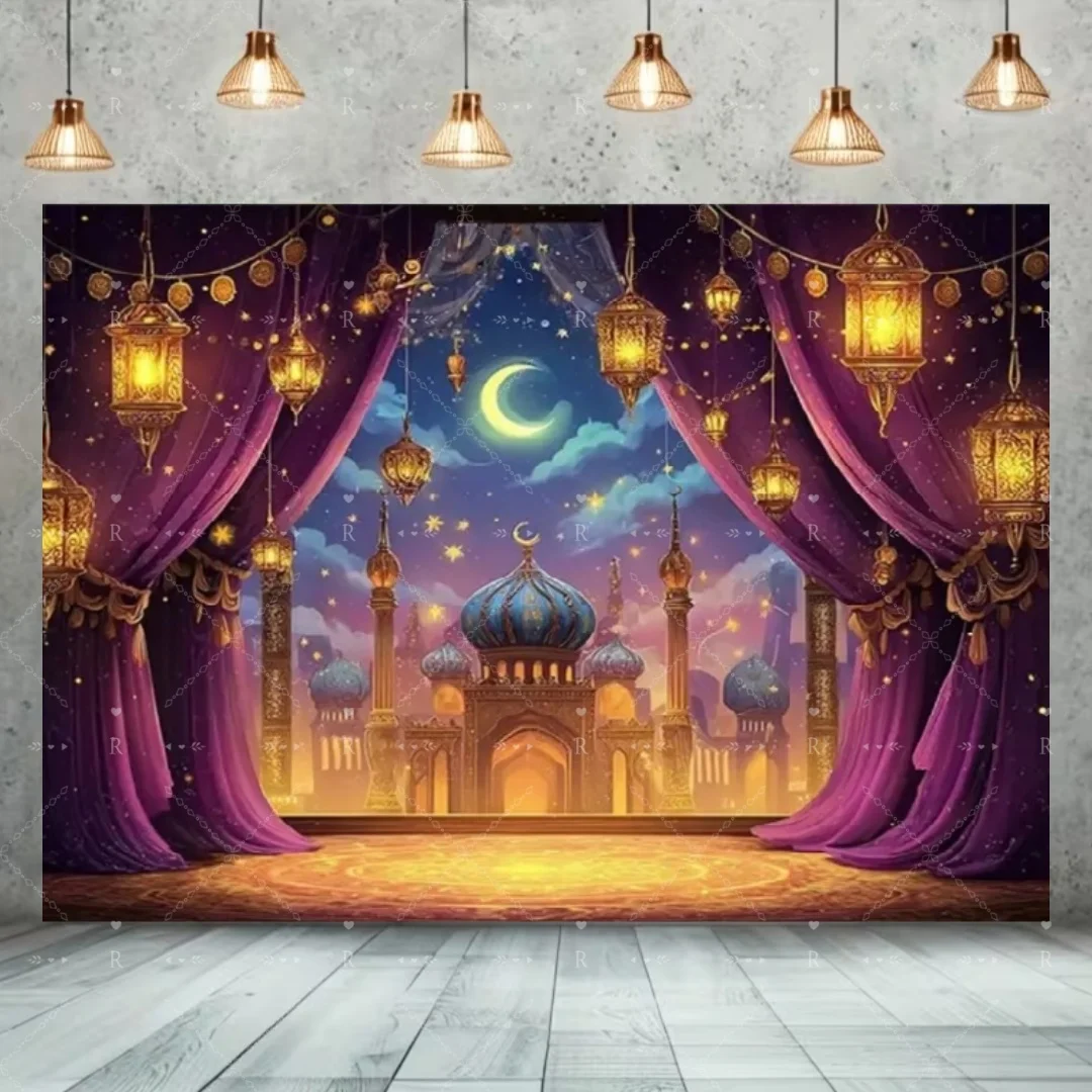 Arabische Marokkanische Nächte Party-Dekoration Hintergrund Aladdin Muslimische Goldene Moschee Kulisse Baby-Shower Banner Fotostudio-Requisiten – Detail 4