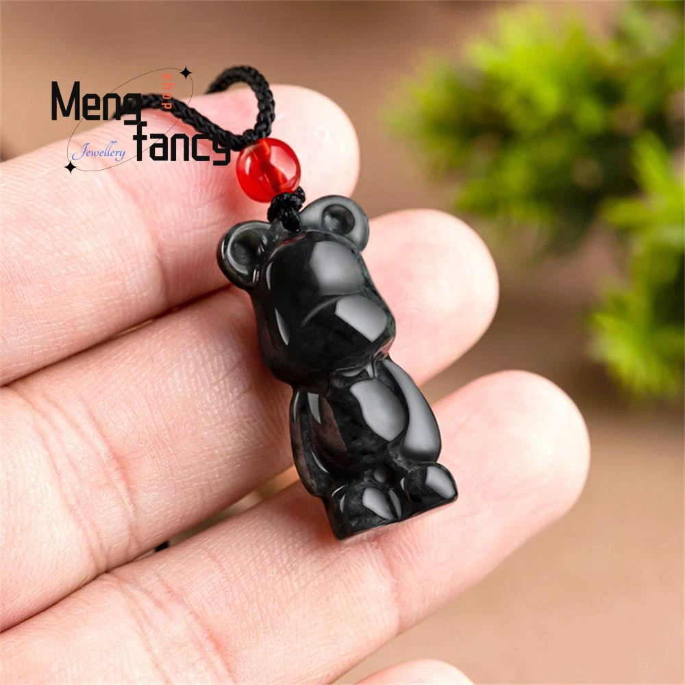 Natural Myanmar A-goods Jadeite Wuji Seed Cute Bear Jade Pendant Simple Retro Exquisite Best Selling Mascot Fashion Fine Jewelry