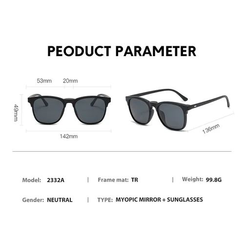 Imagen 2 del producto VCKA-gafas de sol graduadas para miopía para hombre y mujer, lentes de sol personalizadas con imán, con Clip polarizado, montura de-0,5 a-10