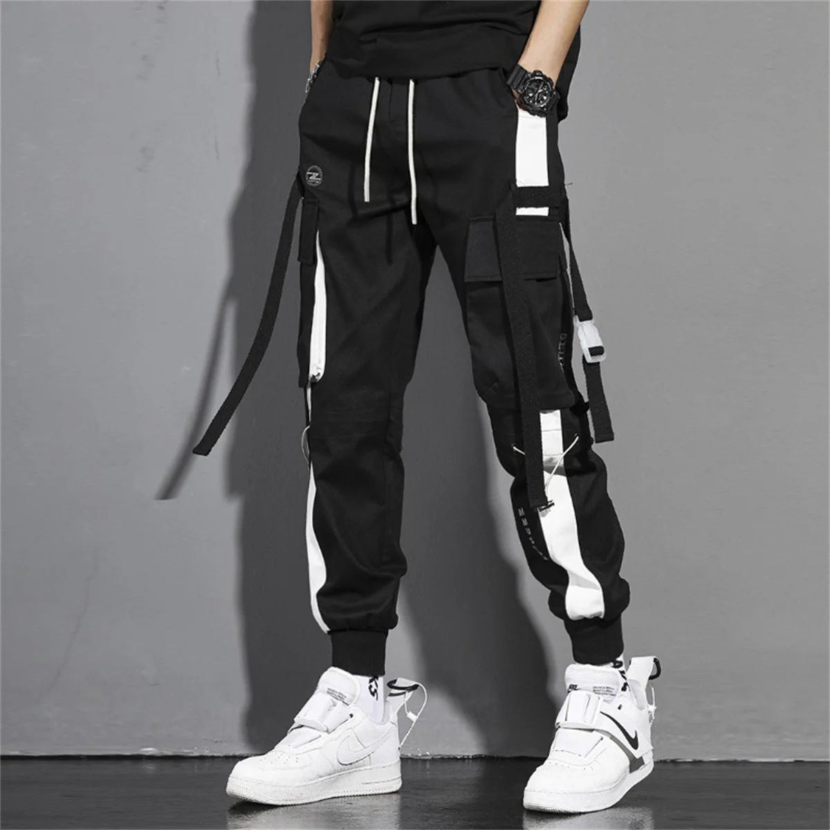 Fashion Multi Pocket Drawstring Cargo Pants Men\'s Casual Cargo Pants For Summer Autumn Outdoor Hip Hop Sweatpants Men Women