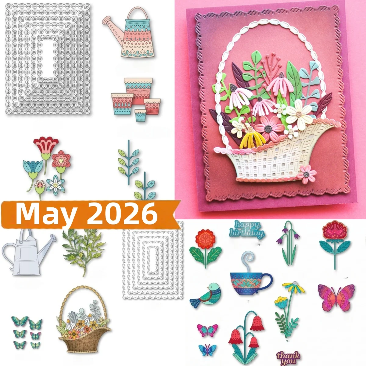 May 2026 Watering Can Fine Eyelet Frames Wild Leaves Metal Cutting Dies for DIY Decorating Scrapbook Card Album Embossing Craft