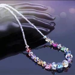 Fashion Crystal Transparent Rainbow Pink Red Butterfly Pendant Necklace for Women Girls Necklace Long Beads Chain Necklaces
