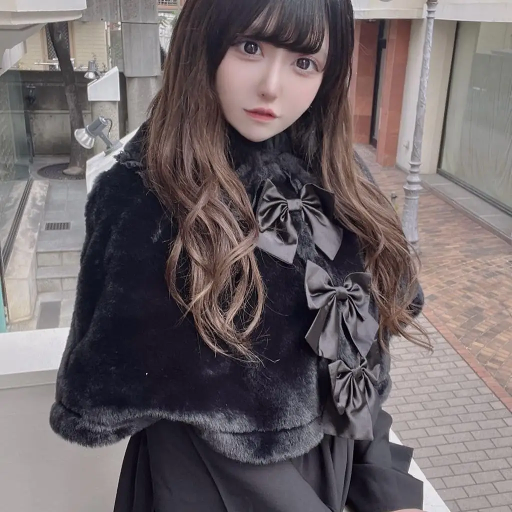 Japanese Mine Big Bow Short Imitation Fur Coat Women's Luxury Furry Jacket Cape Versatile Cute Lolita Autumn and Winter Clothes