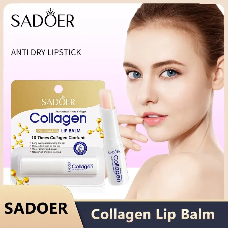 SADOER Collagen Moisturizing Lip Balm Nourishing Anti-Cracked Long-Lasting Hydration Stick Lip Skin Care