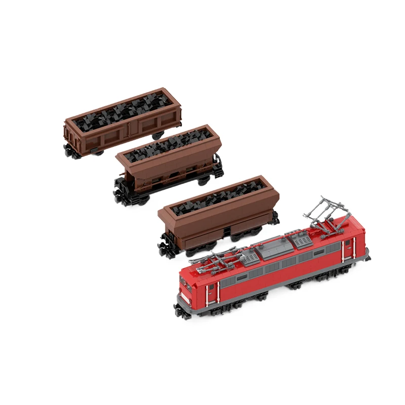 MOC Heavy Freight Coal Wagon Building Blocks German Train BR150 Hopper Carriage Bricks DIY Railway Extension Toys for Kids Gift