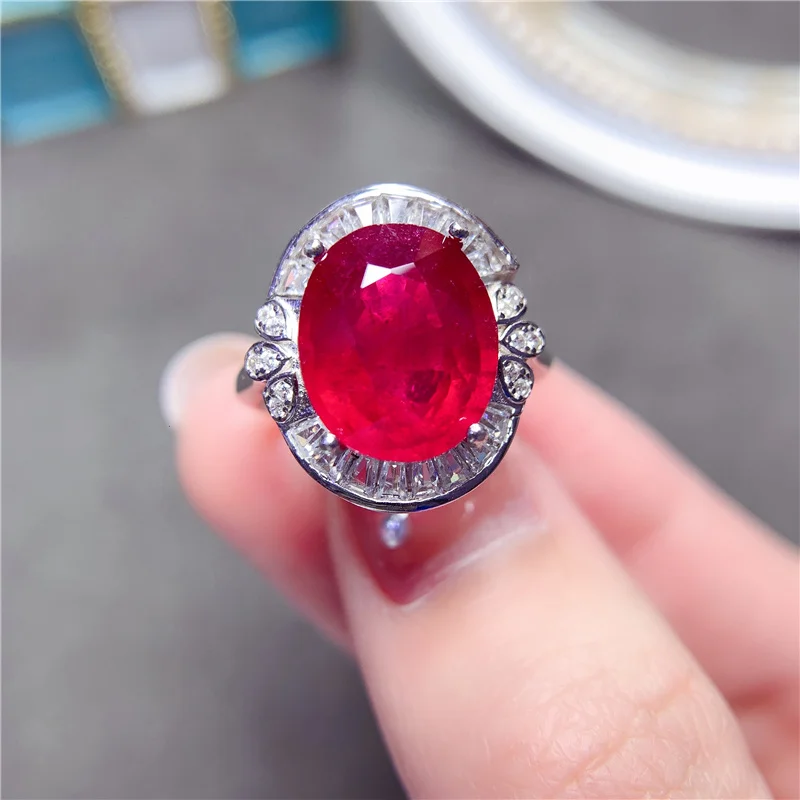 Natural Large Grain Ruby Ring Pigeon Blood Red 925 Sterling Silver Luxury Jewelry Romantic Gift Couple Wedding Ring