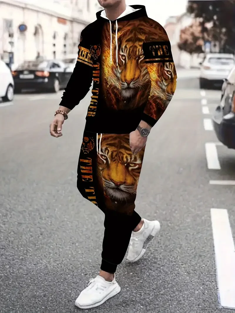 2024 New Fierce tiger Hoodies Pants Suit 3D Print Men Women Jogging Tracksuit Outfits Casual Sweatshirt Men\'s Clothing 2pcs Sets