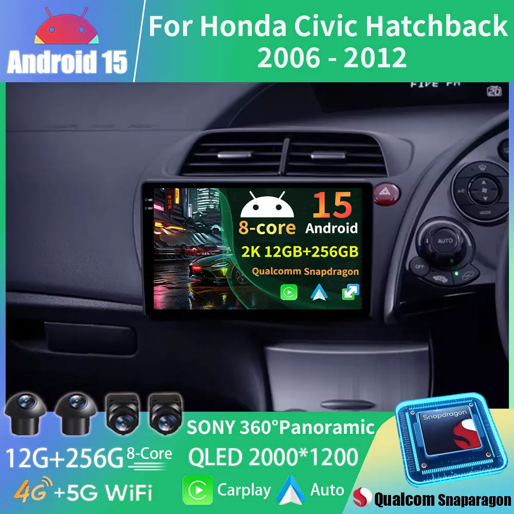 

5G WiFi Android 15 For Honda Civic Hatchback 2006-2011 RHD Car Radio Multimedia Player Navigation 2 Din Stereo Head Unit Speaker