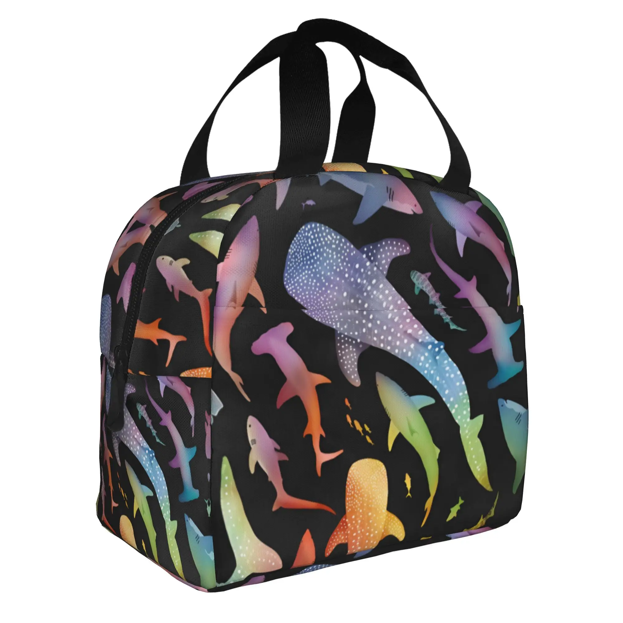Blue Watercolour Shark Insulated Lunch Tote Bag Monochrome Ocean Animal Resuable Thermal Cooler Bento Box Work School Travel