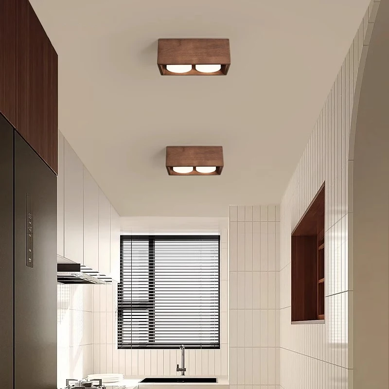 Led Downlight Surface Mounted Walnut Wood Color Ceiling Lamp GX53 Replaceable Bulb Spotlight Medieval Style Light 110V 220V