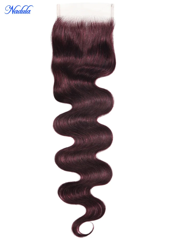 Nadula الكرز الأسود الملونة حزم الشعر البشري مع إغلاق 100% غير المجهزة البرازيلي الجسم موجة عذراء لحمة شعر بشري