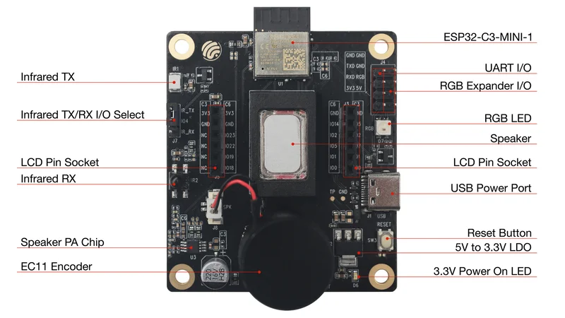 ESP32-C3-LCDkit Development Board 1.28-inch SPI LCD screen Audio playback IR wireless control GUI function Test Evaluation Board