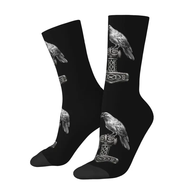 Thor Hammer Mjolnir With Odin Ravens Dress Socks for Men Women Warm Fashion Norse Viking God Crew Socks