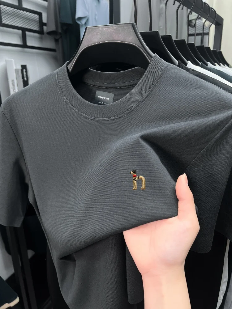 

Fashion brand men's short sleeve T-shirt new trend cartoon dog embroidery solid color breathable cotton casual round neck top