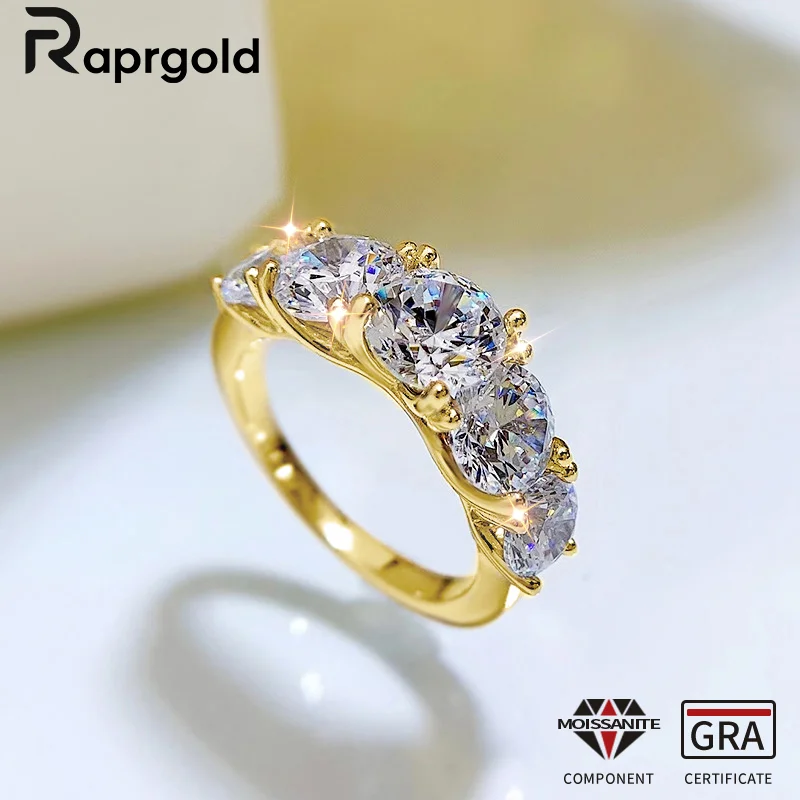 RAPRGOLD s925 Sterling Silver Moissanite Ring Sparkling Lab Diamond Engagement Band for Women Wedding Fine Jewelry Gifts Anillo