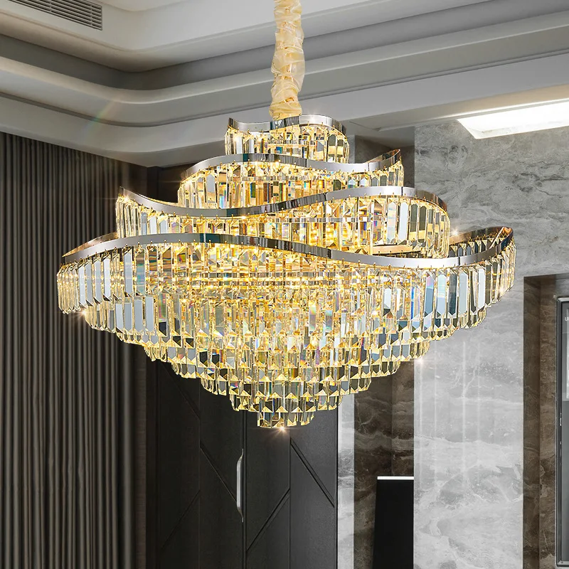 

Classic K9 crystal chandelier modern banquet hall cake shape wedding chandelier villa living room ceiling lamp