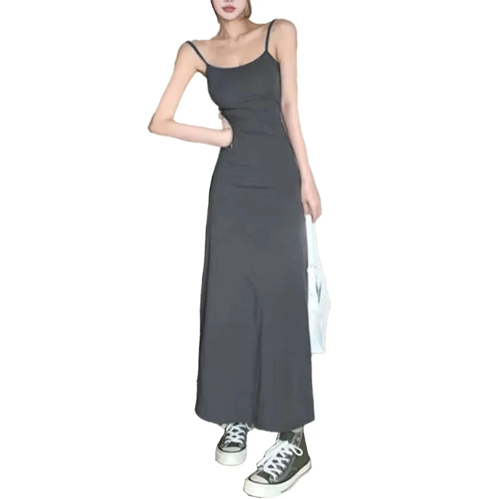 Daily Party Sleeveless Slim Fit Square Collar Wine Red Long Dress Womens Daily Party Casual Female All Seasons