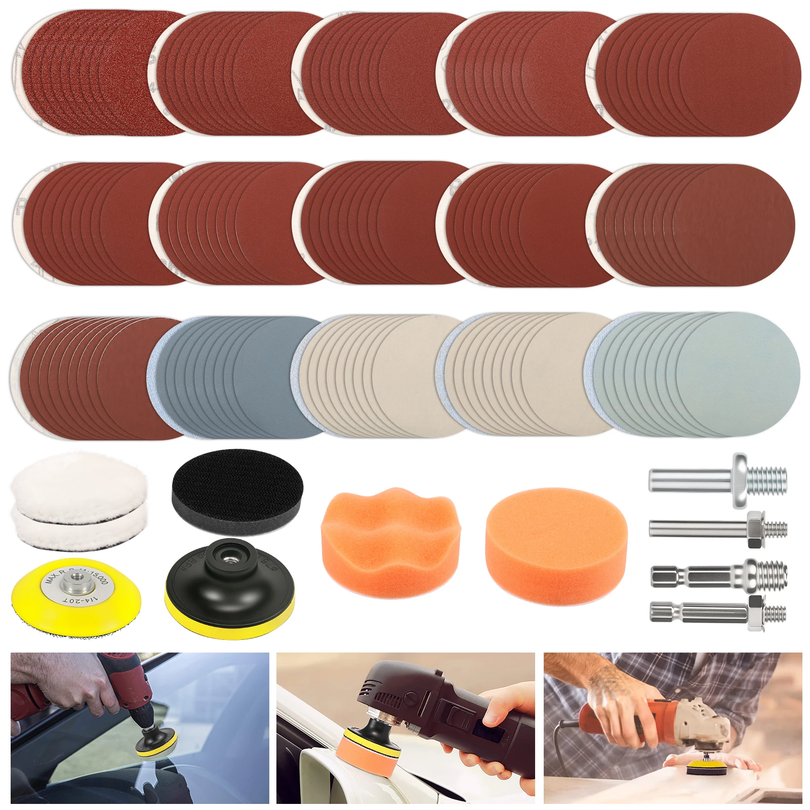 

162 Pcs Sanding Disc 3 inch 55mm Woodworking Sanding Pad Efficient Polishing Grinding Sheets Easy to Operate and Clean for Home