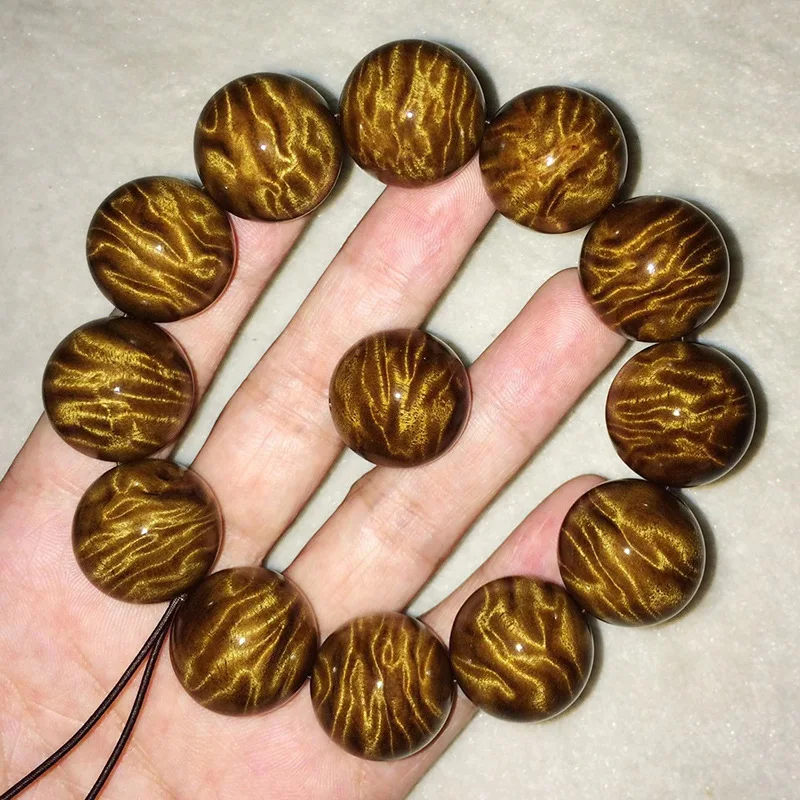 

Sichuan Natural Golden Nanmu Wood Full Water Ripple , Unisex Buddhist Bead Bracelet, Collectible, Wholesale for Gif